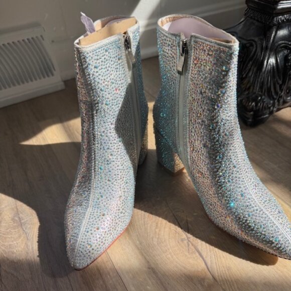 NEW Women's Chunky Heal Ankle Booties Pointed Toe Rhinestone Sz. 6.5 - Picture 1 of 2